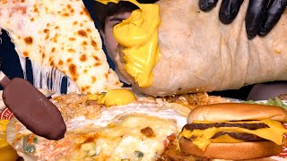 ASMR MUKBANG  BURGERS amp FRIES GIANT CHIPOTLE BURRITOS EXTRA CHEESE PIZZA amp ICE CREAM BARS [upl. by Rhonda450]