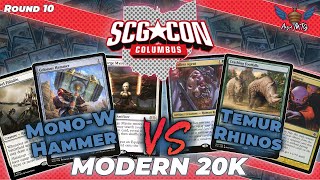 MTG Modern  MonoWhite Hammer vs Temur Rhinos  SCGCON Columbus Modern 20k  Round 10 [upl. by Wiltz]