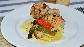 Pollo al Horno con Patatas y Pimientos  Recetas de cocina fáciles [upl. by Dominic575]