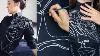 How to Paint a Custom Minimal Face Line Design on a Shirt  DIY Design and Fabric Painting Tutorial [upl. by Hogg]