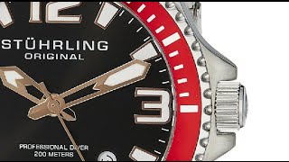 Stuhrling Original Mens 395 33TT11 Aquadiver Regatta Champion Quartz Watch with Red Bezel [upl. by Haig37]