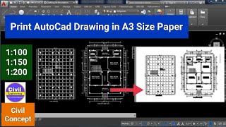 How to Print  Layout Autocad Drawing in A3 Size Paper 1100 1150  Civil Concept [upl. by Fineman398]