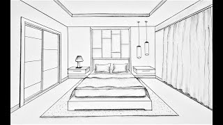 How to draw a bedroom in one point perspective [upl. by Ytirehc346]