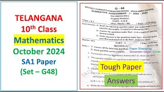 10th class SA1 Maths 2024  2025 exam question paper Mathematics with key Telangana TG TS Set G48 [upl. by Kolva]