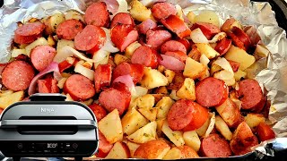 10 minute Air Fryer Potatoes amp Sausage Ninja Foodi Grill XL [upl. by Darrelle]