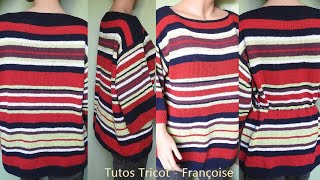 Tuto Tricot Pull Femme en 5 tailles  Pull rayé Femme au point de blé et jersey facile [upl. by Toma940]