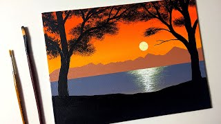 Easy Sunset Painting for Beginners  Acrylic Painting Tutorial Step by Step [upl. by Terr]