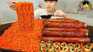 ASMR MUKBANG 직접 만든 대왕 통대창 불닭볶음면 파김치 오이소박이 먹방 amp 레시피 FIRE NOODLES AND Giant Intestine EATING SOUND [upl. by Artenra]