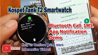 Kospet Tank T2 Smartwatch  Bluetooth Call SMS App Notification Demo [upl. by Amathist]