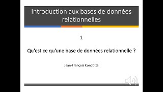 Cours 1 Introduction aux bases de données relationnelles et SQL Vidéo Cours 1 [upl. by Shannon334]