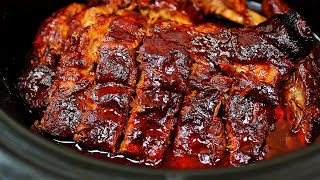 Super Easy Slow Cooker Ribs  Fall Off The Bone BBQ Ribs Recipe [upl. by Hiasi]