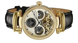 Stuhrling Original Mens 353A333531 Magistrate Automatic Skeleton Dual Time Gold Tone Watch [upl. by Almira]