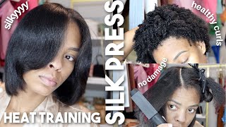 HEAT TRAINING SILK PRESS ROUTINE  NO DAMAGE  HEALTHY CURLS [upl. by Neltiac124]