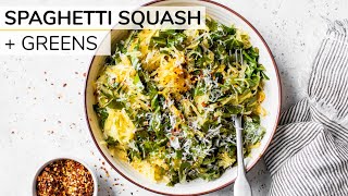 ROASTED SPAGHETTI SQUASH WITH COLLARD GREENS  easy healthy dinner idea [upl. by Eesyak]