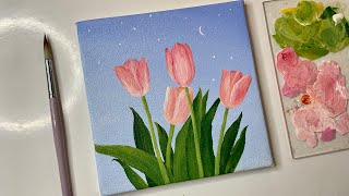 Acrylic painting tulip flowersacrylic painting tutorialacrylic painting for beginners tutorial [upl. by Inaoj579]