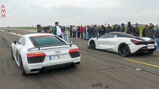 950HP McLaren 720S HPT vs 1401HP Twin Turbo Audi R8 V10 [upl. by Oiril]