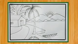 village scenery drawing  pencil easy landscape drawing  simple and easy gramer drisso [upl. by Kronfeld]