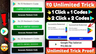 Unlimited Trick free redeem code for playstore at ₹0  How to get free google redeem code [upl. by Llerrah]