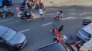 Furious drivers ruthlessly drag climate activists from busy highway [upl. by Aisanat]