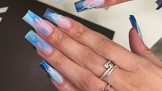 Blue Chrome French Nails w Airbrush  Watch Me Work  Chrome Nails  Airbrush Nails [upl. by Nolos]