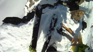 raw helmet cam footage Skier falls off huge rocky cliff and SURVIVES [upl. by Ozan818]