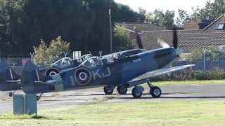 Two double seat Spitfires together at Solent Airport  SM520 GILDA and PV202 GCCCA [upl. by Melton]