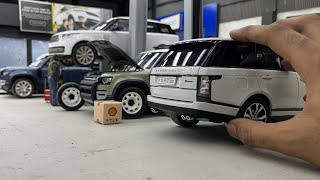 Servicing Land Rover amp Range Rover SUVs at Mini Land Rover Workshop  118 Diecast Scale Model Cars [upl. by Horatia]