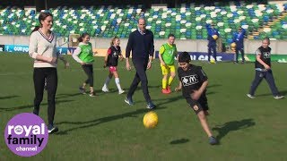 The Duke and Duchess of Cambridge join children on the pitch at Windsor Park Belfast [upl. by Halette418]