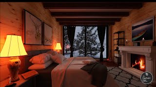 Cozy Winter Log Cabin Ambience Fireplace Crackles Snowfall amp Wind Sounds for Relaxation [upl. by Stutman]