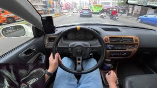 POV Manual Car Downtown Driving in Traffic with Pedal Cam ASMR  HONDA Civic [upl. by Alberic29]