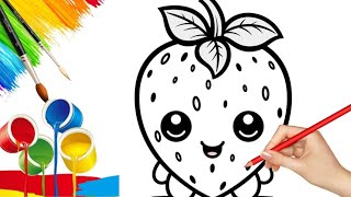 Easy strawberry drawing for kids  how to draw strawberry with color  fruit strawbbery drawing Easy [upl. by Greenquist]