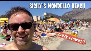 AMAZING crowded Beach on Sicily  Mondello  Italian Island Paradise on Mediterranean Cruise [upl. by Ilrebmyk]