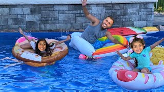 Deema and Sally fun challenge with Dad at the swimming pool  sisters fun tube 2 [upl. by Bensky]