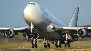 BOEING 747 DEPARTURE with a LONG TAKEOFF RUN  Fully loaded B747400 Freighter 4K [upl. by Reerg]