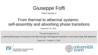 Giuseppe Foffi  From thermal to athermal systems selfassembly and absorbing phase transitions [upl. by Cacka]