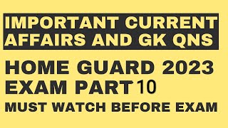 IMPORTANT CURRENT AFFAIRS AND GK QUESTIONS FOR PONDICHERRY HOME GUARD 2023 EXAM PART 10 [upl. by Latsyc]