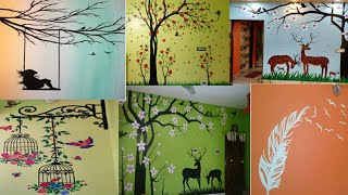 How to draw wallpainting tree and bird design ideas wall decoration ideas for home🕊🕊🌲🌲 [upl. by Cyna]