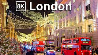 London 8K The Most Wonderful Christmas Decorations  Piccadilly Circus Oxford Street [upl. by Leelahk279]