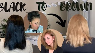 How to go from BLACK to LIGHT BROWN  Bleaching BLACK box hair dye  Hair TRANSFORMATION [upl. by Itteb]