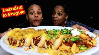 Chili Cheese Dog Mukbang with loaded Chili Cheese Fritos [upl. by Ayekehs703]