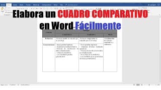 CÓMO HACER UN CUADRO COMPARATIVO EN WORD FÁCILMENTE [upl. by Ahtilat]