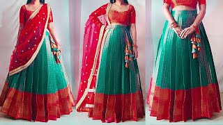 Perfect Knife Pleated Lehenga Skirt Cutting and Stitching easily  Convert saree into lehenga [upl. by Kennie]