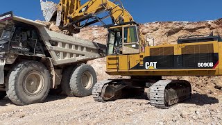 Caterpillar 5090B Shovel Excavator Loading Caterpillar Dumpers  SotiriadisLabrianidis Constr 4k [upl. by Emmanuel]