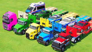 TRANSPORTING PIXAR CARS amp FRUITS WITH COLORED amp JOHN DEERE vs CLAAS vs TRACTORS  BeamNGdrive 983 [upl. by Alvin]