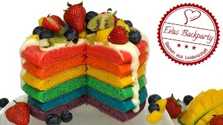 Regenbogen Pancake Torte  fluffige Rainbow Pancake  Regenbogentorte  Backen Evas Backparty [upl. by Cleary142]