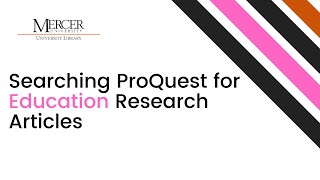 Searching ProQuest for Education Research Articles for Education Students [upl. by Vivyanne]