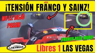 F1 LIBRES LAS VEGAS FRANCO COLAPINTO ABUCHEADO POR BOX DE FERRARI SERGIO PÉREZ SIN EL COCHE DE MAX [upl. by Pudendas]