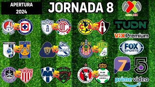 FECHAS HORARIOS Y CANALES PARA LA JORNADA 8 DE LA LIGA MX APERTURA 2024 [upl. by Enirtak5]