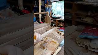 Chiselling out halving joint on base for mini Oseberg tablet weaving loom [upl. by Ahsilyt336]