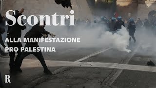 Scontri alla manifestazione pro Palestina a Roma [upl. by Ainocal899]